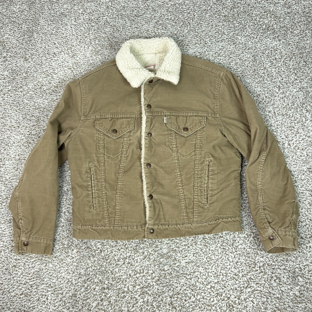 Vintage Levis Jacket Mens‎ 44 Brown Corduroy Sherpa Lined Trucker Made USA 80s